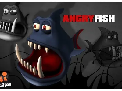 Angry Toon Fish Low-poly 3D model