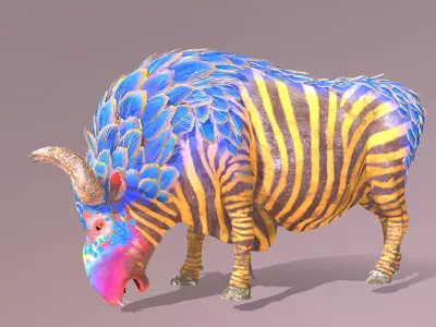 Mythical zebra COW EATING grass 3D model
