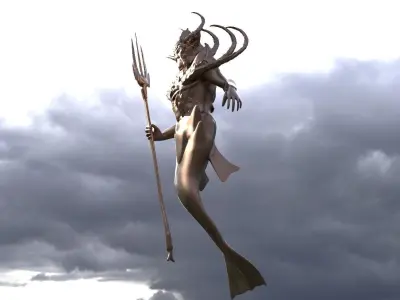 Low poly Merman statue armored 3D model