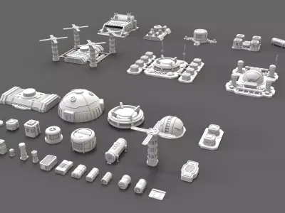 sci fi industrial objects 3 3D model