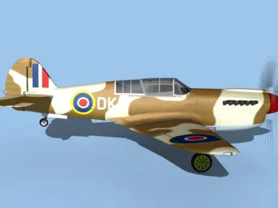 Curtiss P-40N Tomahawk V01 RAF 3D model