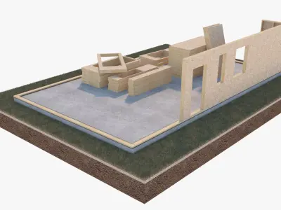 Prefab House Construction Site with Wall Panels 3D model