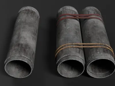 Modular Concrete Pipe Set Low-poly 3D model