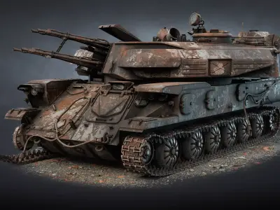 ZSU-23-4 Shilka Destroyed Game Ready Low-poly 3D model