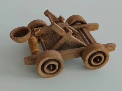 Catapult wooden toy car Low-poly 3D model