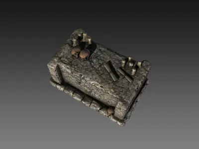 Stone altar with skulls Low-poly 3D model