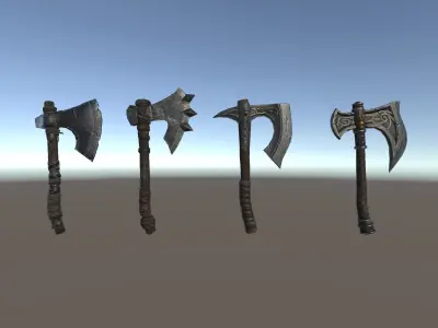PBR Fantasy Weapons Hand Axes Low-poly 3D model