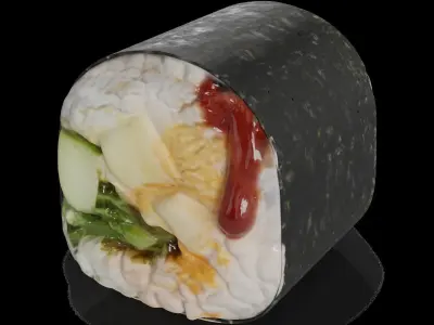 Sushi Tempura-fried eggplant and zucchini cucumber wakame sal... 3D model
