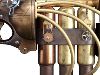 Steampunk gun and Full process Tutorial Low-poly 3D model