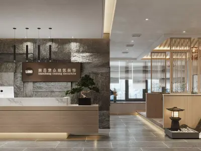 chinese reception lobby office interior 3D model