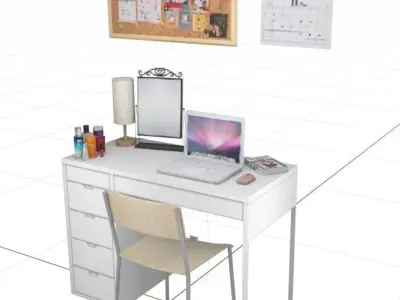 Bedroom Desk PS1 PS2 style Free low-poly 3D model