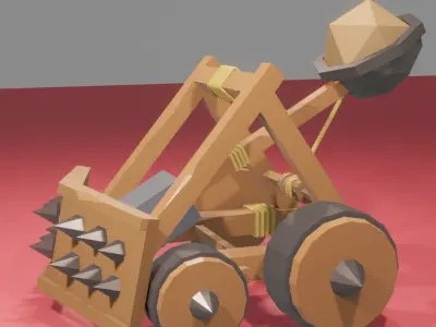 Catapult Low Poly 3d Model wooden cannon Low-poly 3D model