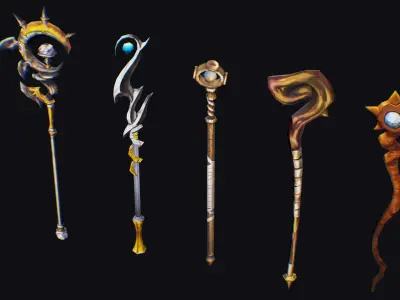 Magical Wand Wizard Ax Weapon Scepter Axe Cleaver Hatchet Low-poly 3D model