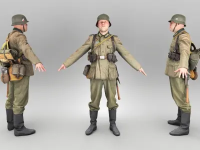 Fully armored Wehrmacht soldier in A-pose 438 Low-poly 3D model