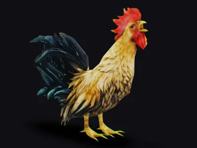 Realistic Rooster Cock Farm Bird Animated Mammal Birds Chicken Low-poly 3D model