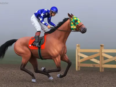 Bay Racing Horse with Jokey Gallop 3D model purchase