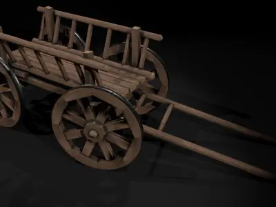 wooden cart Low-poly 3D model