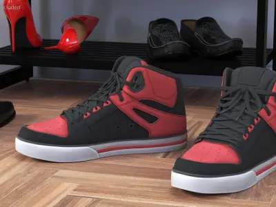 Skateboarding Street Shoes Black Red 3D model