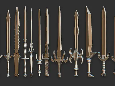 30 Highpoly and Lowpoly Sword Base Mesh Pack Low-poly 3D model