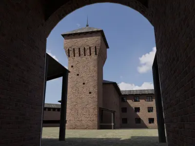 Fortress brick castle in middle of field Low-poly 3D model