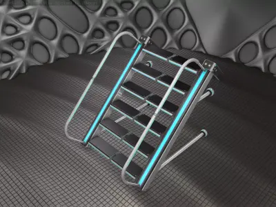 Sci-Fi Stairs - 17 - Silver Blue Neon Light Version Low-poly 3D model