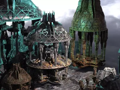 Dark Elven Extended Sci-Fi City Domes Bases Kit bash 3D model