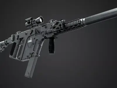 Game Ready Low Poly Tactical SMG Rifle PBR Textured Low-poly 3D model