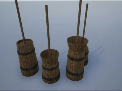 Medieval Wooden Butter Churns Low-poly 3D model