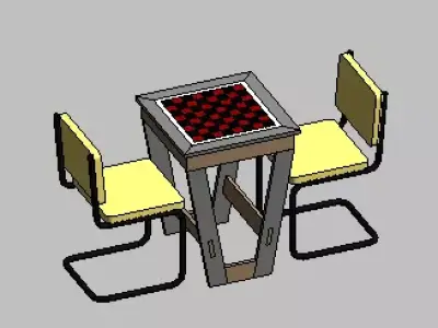 Chess table and modern chairs set Revit model 3D model