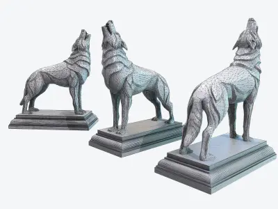 Howling Wolf Low-poly 3D model