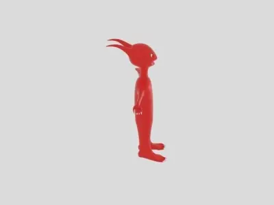 Red Split Head Alien Low-poly 3D model