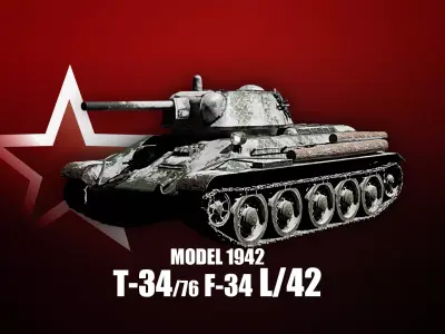 T-34-76 - Soviet Medium Tank - Winter Livery - Model 1942 Early Low-poly 3D model