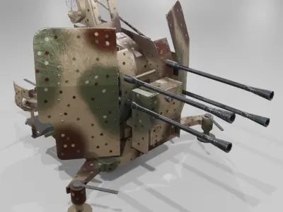 2cm Flak38 Flakvierling Antiairgun Low-poly 3D model
