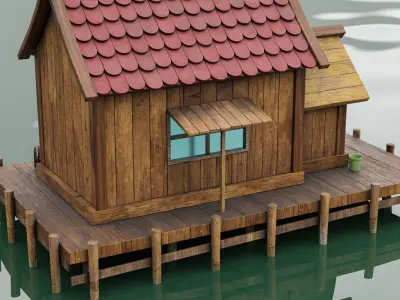 wooden Fishing House Low-poly 3D model