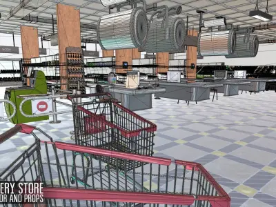 Grocery store - interior and props Low-poly 3D model
