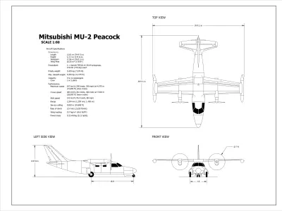 2D Mitsubishi MU-2 Peacock Aircraft 3D model