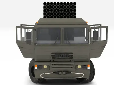 BM-21 military truck with missile 3D model