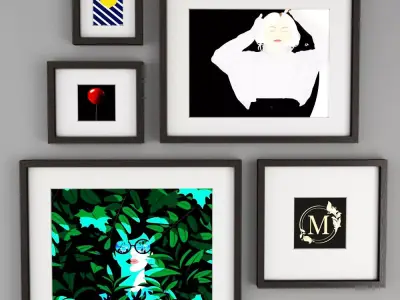 Frame-black-IKEA four framed pictures on wall Free 3D model