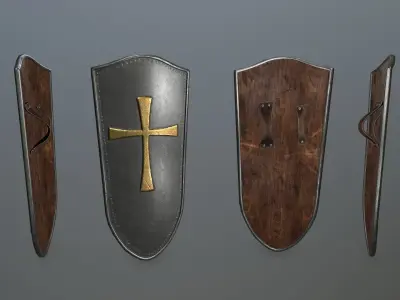 shield set 3 man holding and sword Low-poly 3D model