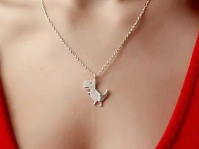 Chrome No Internet Dino Pendant ready for 3D printing Free 3D print model