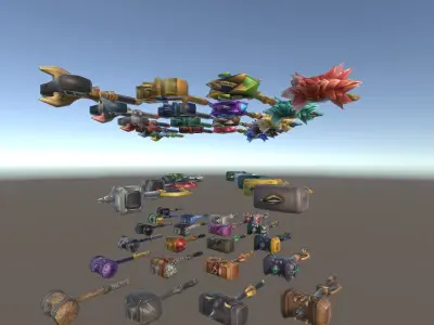 Cartoon Fantasy Weapons Hammers Low-poly 3D model