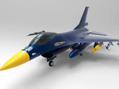 Jet Blue F-16 Low-poly 3D model