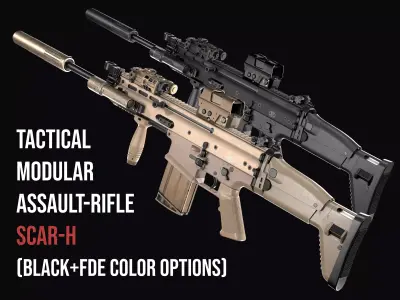 Tactical modular assault rifle FN SCAR-H mk 17 Low-poly 3D model