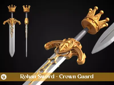 Stylized Rohan Sword - Crown Guard - Game Ready 3D model