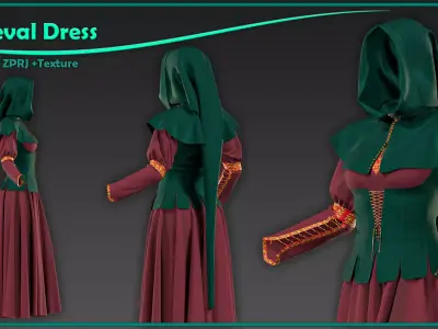 female medieval dress with texture 3D model
