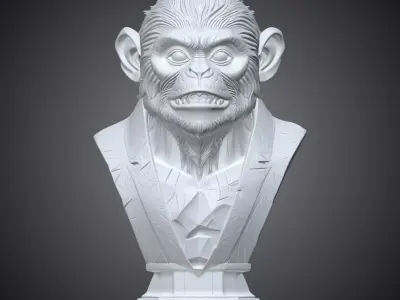 Chimpanzee Bust High Detail 3D Printable Animal Statue PM-340 3D print model