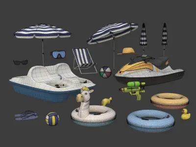 Summer Pack - Umbrella Chair Jet-ski Pedal Boat Water gun Ball 3D model