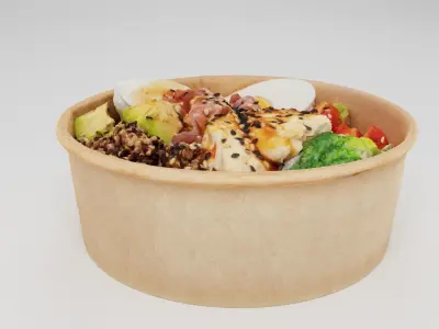 poke bowl with tuna rice avocado boiled eggs tomatoes 3D model