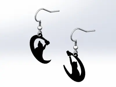 cat and moon earrings 3D model