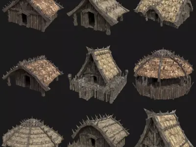 ORC ORCISH BARBARIAN HUNTER CAMP HOUSES TENTS COLLECTION Low-poly 3D model